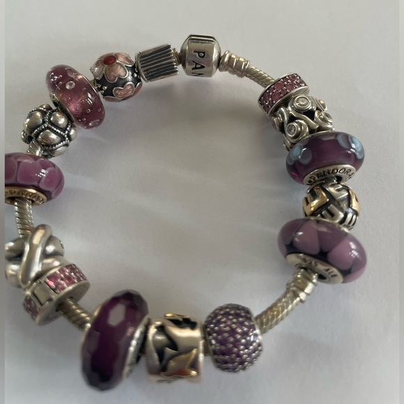 Pandora Bracelet glass and sterling silver beads in purple & pink - Picture 4 of 6